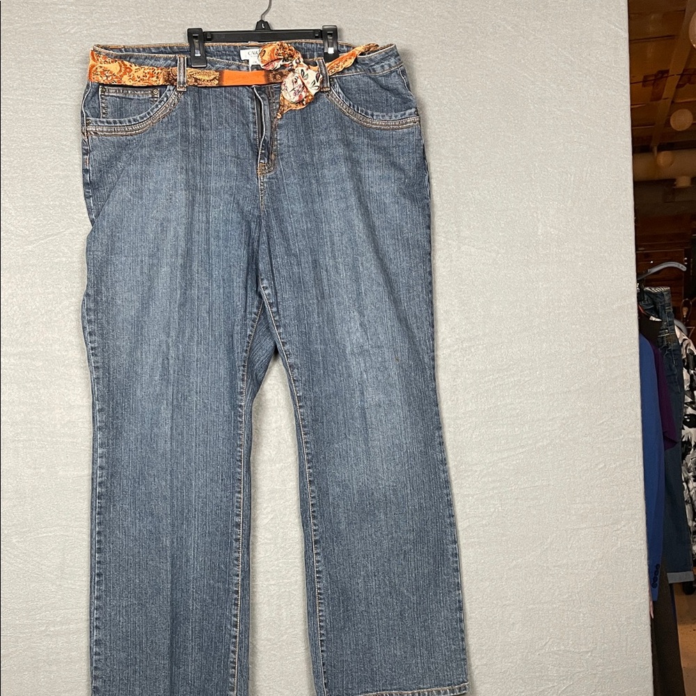 Blue Denim Jeans with Orange Belt